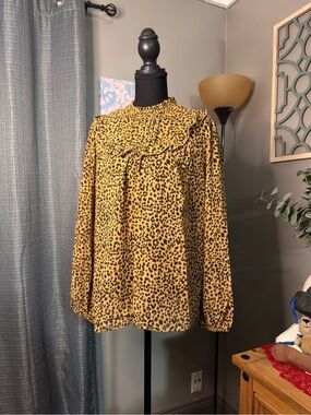 Hayden Leopard Print Ruffle-Neck Blouse